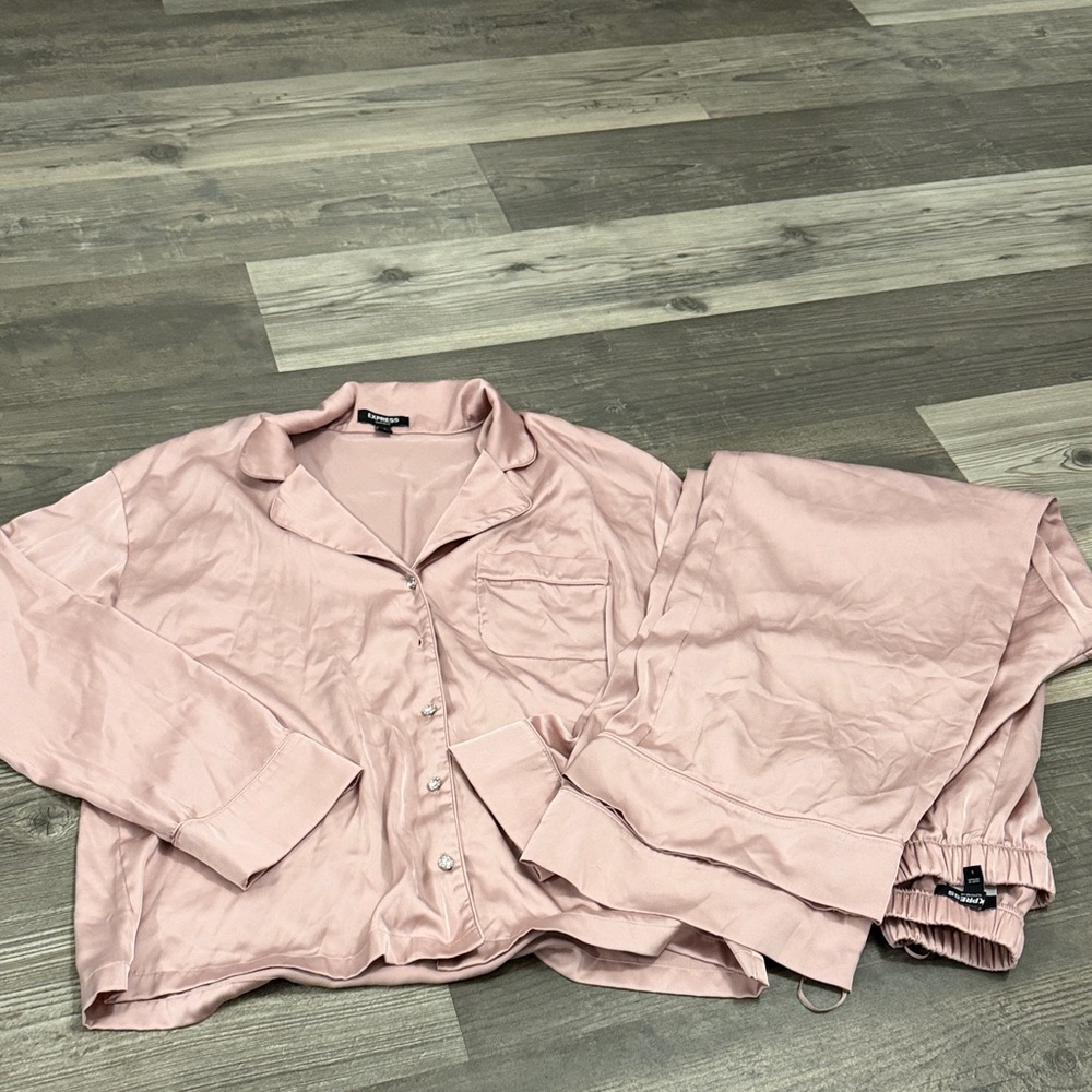 Express Faux Silk/Satin Pink Pajama Pant Set Medium